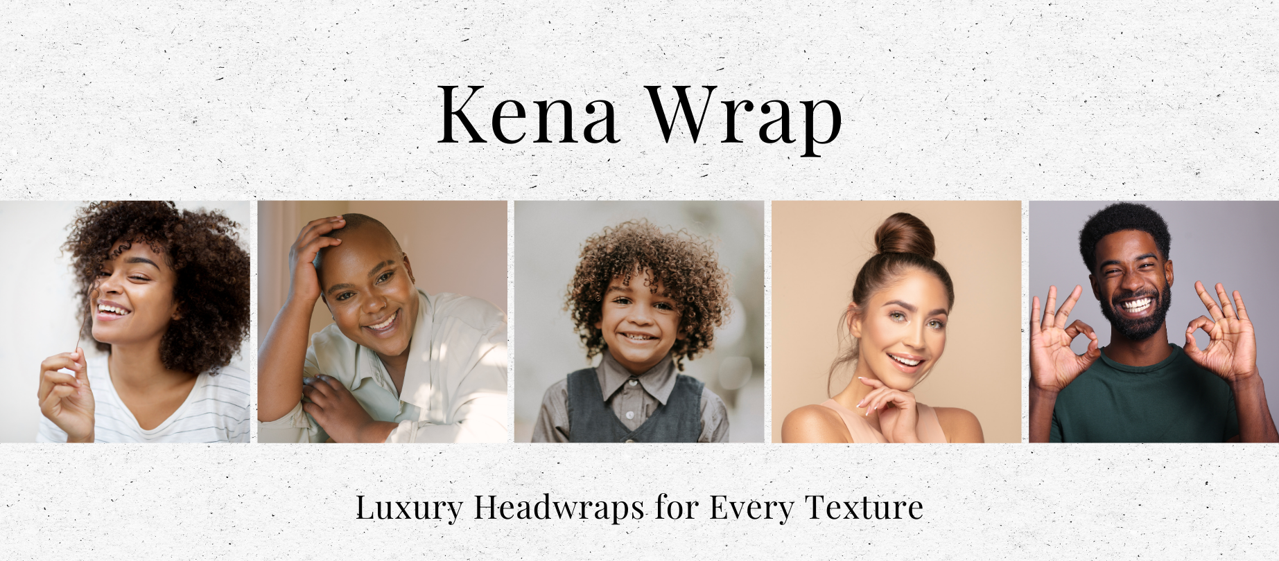 Promotional banner for Kena Wrap with images of people with different hair textures.